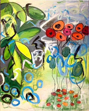 Malarstwo zatytułowany „oh! les fleurs!” autorstwa Elisabeth Pierret, Oryginalna praca, Akryl Zamontowany na Drewniana rama…