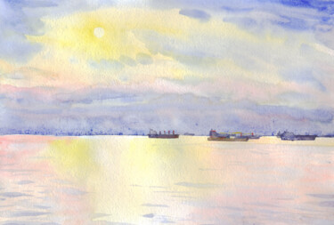 ORIGINAL WATERCOLOR PAINTING Seascape #3 Картина под названием "ORIGINAL WATERCOLOR…" - Alexandra Zatelepina, Подлинное произведение искусства, Акварель