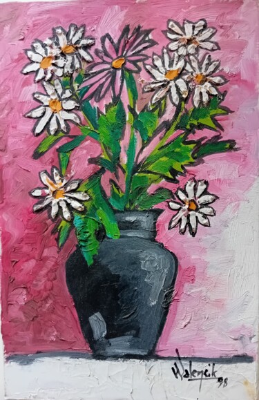 Peinture intitulée "Marguerite sur fond…" par Marc Walencik, Œuvre d'art originale, Acrylique Monté sur Châssis en bois