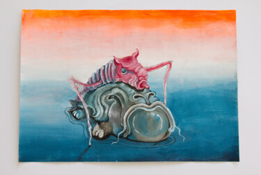 Painting titled "Shrimp on Whale Cod…" by Laetitia Roling, Original Artwork, Acrylic