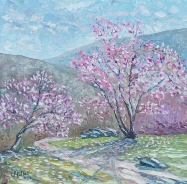 Les magnolias en fleurs Painting titled "Les magnolias en fl…" by Claude Rollet, Original Artwork, Oil Mounted on Wood Stretcher frame