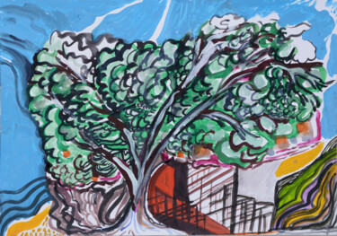 Peinture intitulée "Arbre Cube" par Martin Rupp, Œuvre d'art originale, Gouache