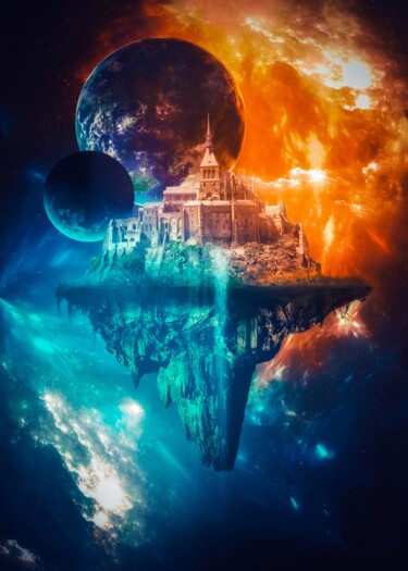 Digitale Kunst getiteld "Mont Saint-Michel s…" door Rigaud Mickaël (Gen Z), Origineel Kunstwerk, Gemanipuleerde fotografie