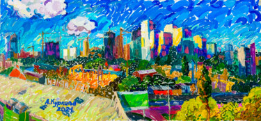 Painting titled "Black Mountain" by Anastasiia Kurkova, Original Artwork, Oil Mounted on Wood Stretcher frame