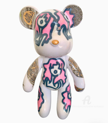 Escultura intitulada "Precious Pink Bear" por Caroline Montigneaux, Obras de arte originais, Resina