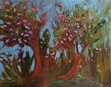 Wall Art SpringТree Painting Abstract Artwork Landscape Painting titled "Wall Art SpringТree…" by Svetlana Sindere, Original Artwork, Oil Mounted on Wood Stretcher frame