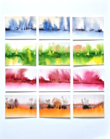 绘画 标题为“Set of 12 ACEO card…” 由Olena Zhylenko, 原创艺术品, 水彩