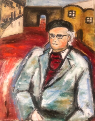 Painting titled "UN RUSSE A MONTPARN…" by Anne Basch, Original Artwork, Oil Mounted on Wood Stretcher frame