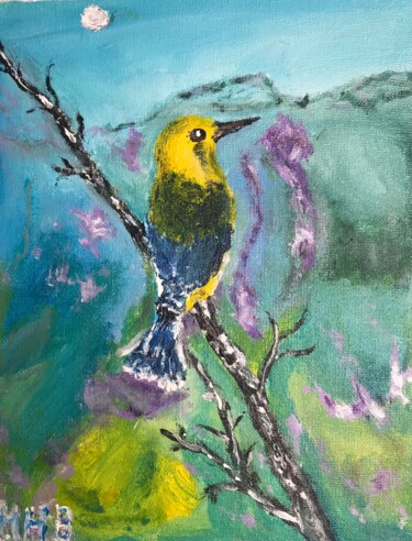 Painting titled "L’oiseau jaune sur…" by Maria Helena De  Macedo  Benier, Original Artwork, Acrylic