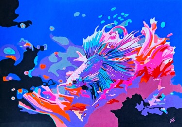 绘画 标题为“Poisson acrylique 02” 由Pascale Alloncle, 原创艺术品, 丙烯