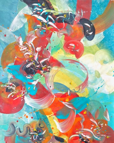 Painting titled "SUMMER OF ALL SENSE…" by Delphine Bernard, Original Artwork, Acrylic Mounted on Cardboard