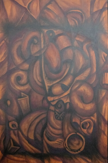 Painting titled "Old Stuff" by Jagath Wickramarachchi, Original Artwork, Oil Mounted on Wood Panel