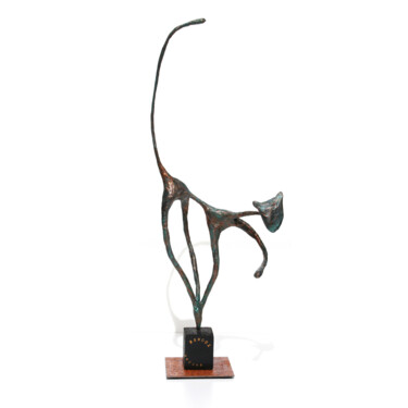 Sculpture chat joueur sur métal rouillé Sculpture intitulée "Sculpture chat joue…" par Vanessa Renoux, Œuvre d'art originale, Métaux