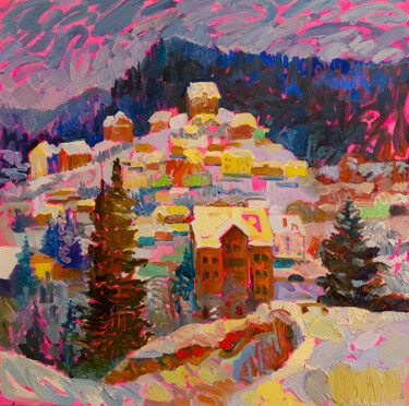 A Winter Tale of the Carpathians Peinture intitulée "A Winter Tale of th…" par Anastasiia Kurkova, Œuvre d'art originale, Huile Monté sur Châssis en bois