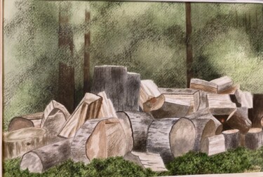 Peinture intitulée "Du bois de cheminée" par Francine Darnaud, Œuvre d'art originale, Aquarelle Monté sur Carton