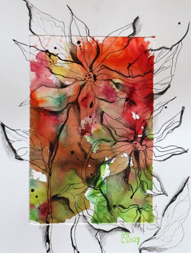 5 Expressive Blumen in rot-grün Pittura intitolato "5 Expressive Blumen…" da Ludmilla Wingelmaier, Opera d'arte originale, Acquarello