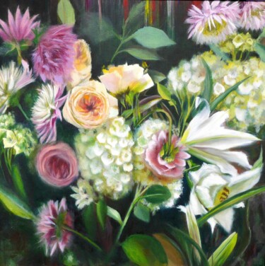 Roses Painting Floral Original Art Flowers Original Artwork Pittura intitolato "Roses Painting Flor…" da Anzhelika Izzi, Opera d'arte originale, Olio Montato su Telaio per barella in l…