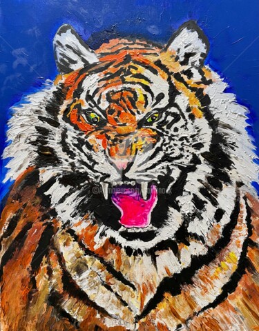 绘画 标题为“tiger” 由Daniel Lanoux, 原创艺术品, 丙烯 安装在木质担架架上