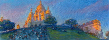 Paris #63 "Sacré-Cœur. Coucher du Soleil" 30.10.2022 17h20 Ζωγραφική με τίτλο "Paris #63 "Sacré-Cœ…" από Konoko, Αυθεντικά έργα τέχνης, Μολύβι