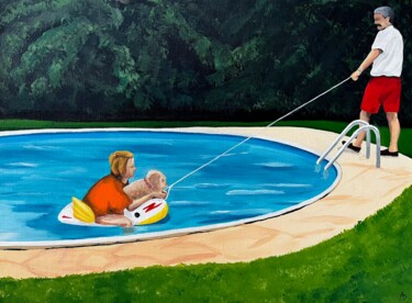Painting titled "Jeux d’été II" by Anna D., Original Artwork, Acrylic Mounted on Cardboard