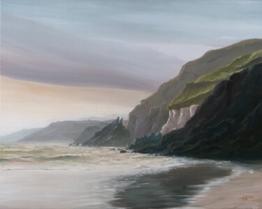Painting titled "Côte rocailleuse, C…" by Anthony Colange, Original Artwork, Oil Mounted on Wood Stretcher frame