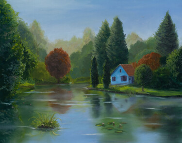 Peinture intitulée "Les hortillonnages,…" par Anthony Colange, Œuvre d'art originale, Huile Monté sur Châssis en bois