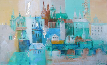 Painting titled "Green Prague" by Molena, Original Artwork, Acrylic
