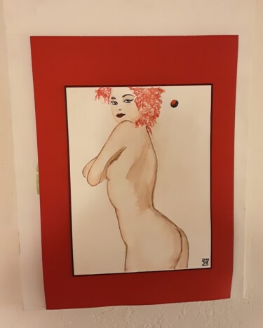 绘画 标题为“Die rote lola” 由Angelo Marzullo, 原创艺术品, 水彩