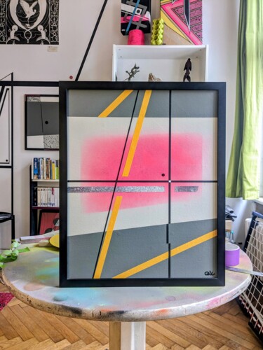 「Puls」というタイトルの絵画 Vincent Quesnelによって, オリジナルのアートワーク, スプレー式塗料 段ボールにマウント