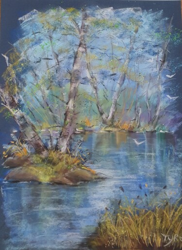 Painting titled "COULEUR BLEU" by Marie Tyrou, Original Artwork, Pastel