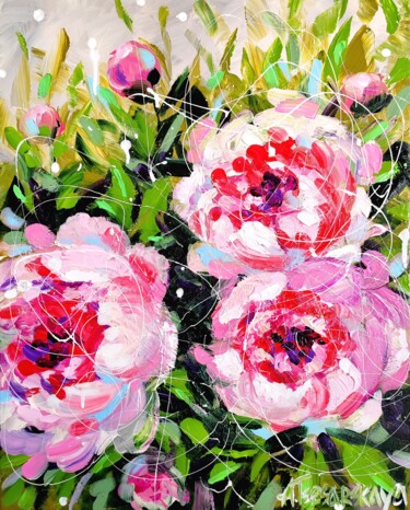Pintura titulada "Peony - colorful fl…" por Aliaksandra Tsesarskaya, Obra de arte original, Acrílico Montado en Bastidor de…