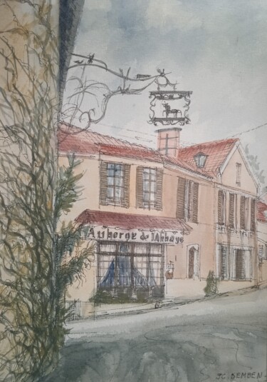 Drawing titled "balade à Hautvillers" by Jean-Claude Bemben, Original Artwork, Watercolor