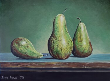 绘画 标题为“Three Pears in Harm…” 由Stepan Ohanyan, 原创艺术品, 油 安装在木质担架架上