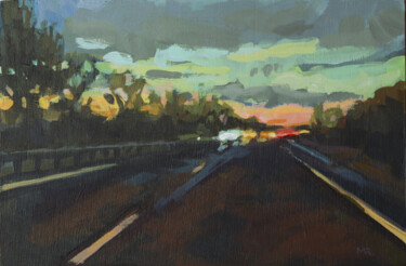 Ζωγραφική με τίτλο "Evening Highway Lig…" από Morgane Raingeard, Αυθεντικά έργα τέχνης, Ακρυλικό