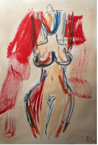 绘画 标题为“Nude No.1/ 2024” 由Nina Brandhoff, 原创艺术品, 丙烯 安装在其他刚性面板上