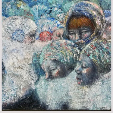 Painting titled "Window Shopping" by Dorienne Carmel, Original Artwork, Oil Mounted on Wood Stretcher frame