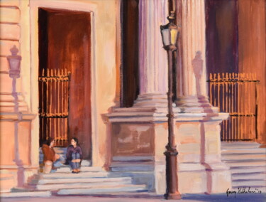 Pintura titulada "Conversation at the…" por Gregory L Wilhelmi, Obra de arte original, Oleo Montado en Panel de madera