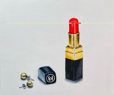 绘画 标题为“Red Lipstick and Pe…” 由Salma Motakef, 原创艺术品, 丙烯 安装在木质担架架上