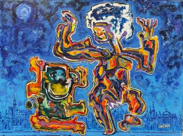 绘画 标题为“Monkey and Dancing…” 由Dasha Weissbrem, 原创艺术品, 丙烯 安装在木质担架架上
