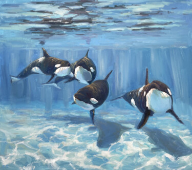 A pod of Killer Whale 绘画 标题为“A pod of Killer Wha…” 由Evgeny Chernyakovsky, 原创艺术品, 油 安装在木质担架架上