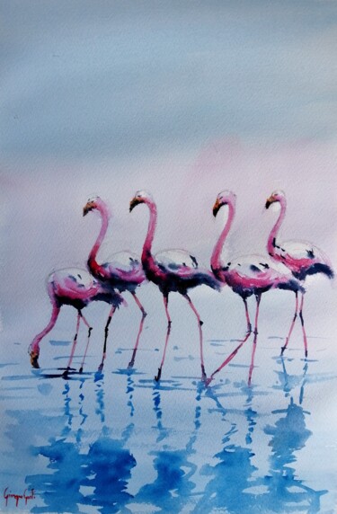Peinture intitulée "flamingos 4" par Giorgio Gosti, Œuvre d'art originale, Aquarelle