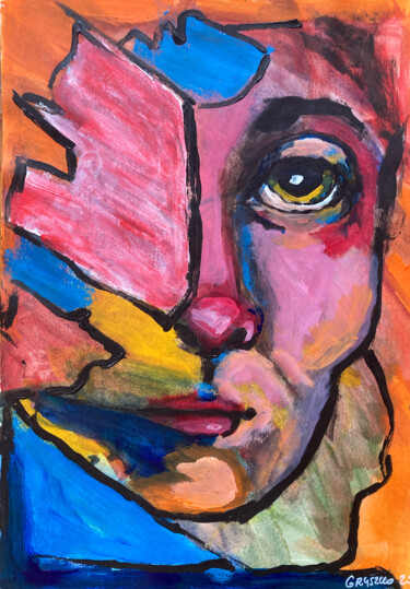Painting titled "Abstract Face" by Anna Maria Valesova, Original Artwork, Acrylic