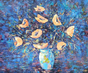 Cerulean Dreams of Poppies 绘画 标题为“Cerulean Dreams of…” 由Arto Mkrtchyan, 原创艺术品, 油 安装在木质担架架上