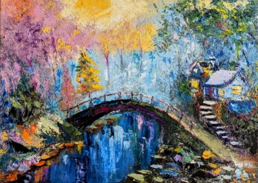 Lichtinspirierter Wald Malerei mit dem Titel "Lichtinspirierter W…" von Ellen Frischbutter, Original-Kunstwerk, Öl