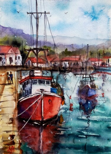 제목이 "Seascape 6"인 미술작품 Sabari Girish T로, 원작, 수채화