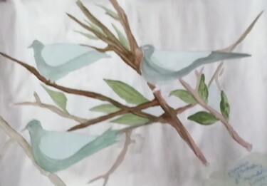 绘画 标题为“The birds” 由Katerina Athanasiou, 原创艺术品, 水彩 安装在木质担架架上