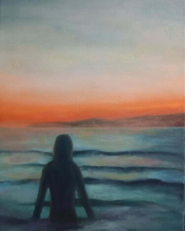 Peinture intitulée "WOMAN ON RIVER" par Skaliotisart, Œuvre d'art originale, Huile