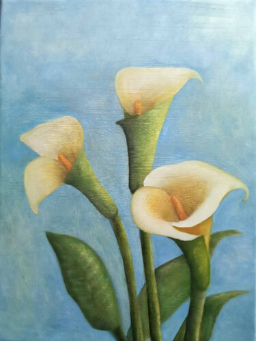 Painting titled "CALLA LILIES FLOWERS" by Skaliotisart, Original Artwork, Oil