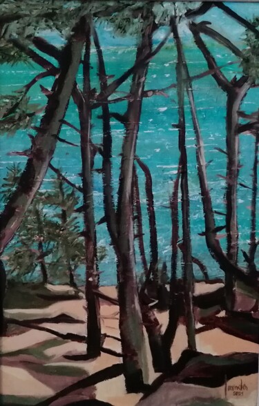 Painting titled "CAP DE LA CHEVRE 2" by Loïc Gourmelen, Original Artwork, Oil Mounted on Wood Stretcher frame