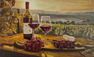 Painting titled "Dégustation" by Pascal Bourgouin, Original Artwork, Oil Mounted on Wood Stretcher frame